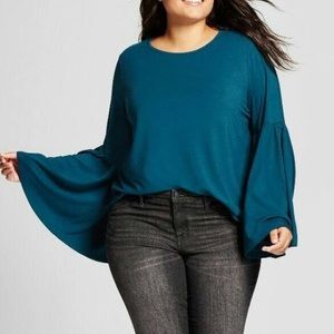 NWOT teal bell sleeve top